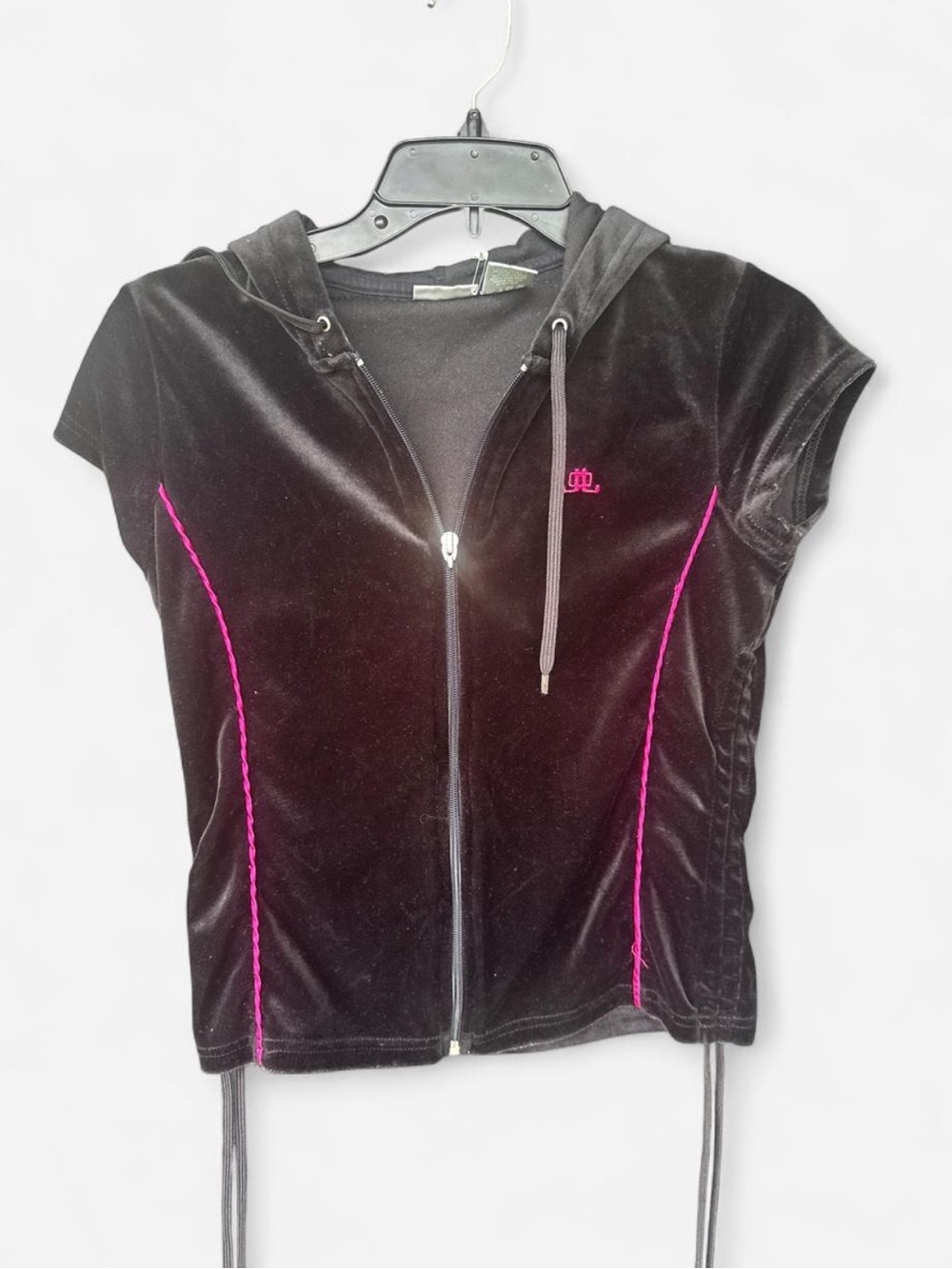 Jennifer Lopez Black Velvet Zip-Up Hoodie with Pink Trim